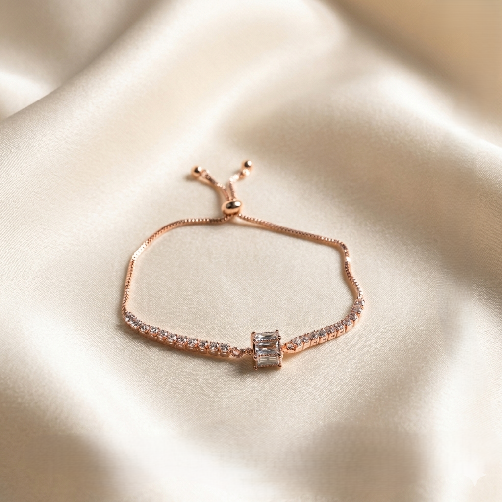 Crystal Roll Adjustable Bracelet - Rose Gold